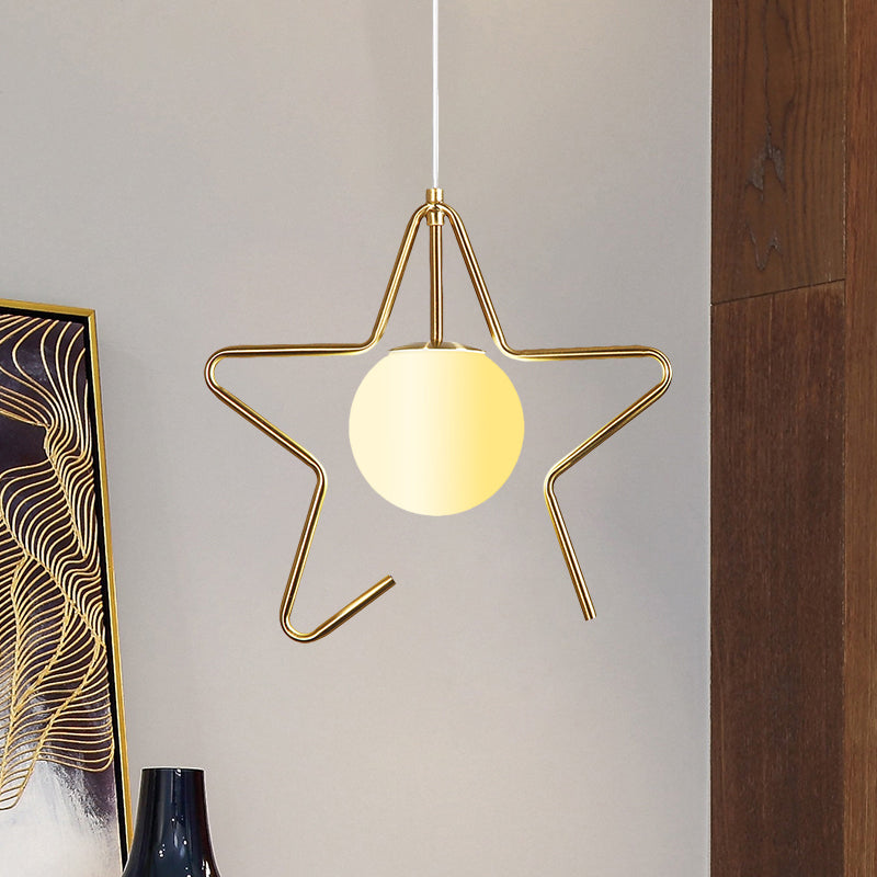 Frosted Glass Ball Pendulum Light Modern 1-Head Gold Hanging Lamp Kit with Wings/Bowknot/Loving Heart Design Gold D Clearhalo 'Ceiling Lights' 'Pendant Lights' 'Pendants' Lighting' 1724614_d8ce67e6-3c71-45fb-817d-33d6de54e82b