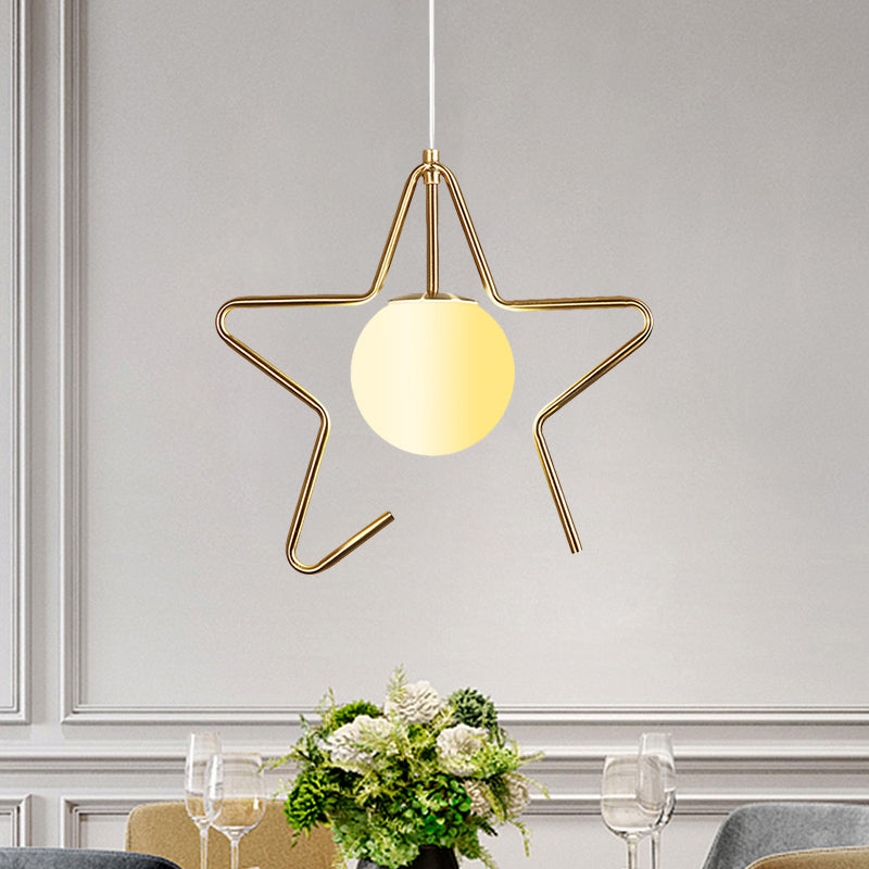 Frosted Glass Ball Pendulum Light Modern 1-Head Gold Hanging Lamp Kit with Wings/Bowknot/Loving Heart Design Clearhalo 'Ceiling Lights' 'Pendant Lights' 'Pendants' Lighting' 1724615