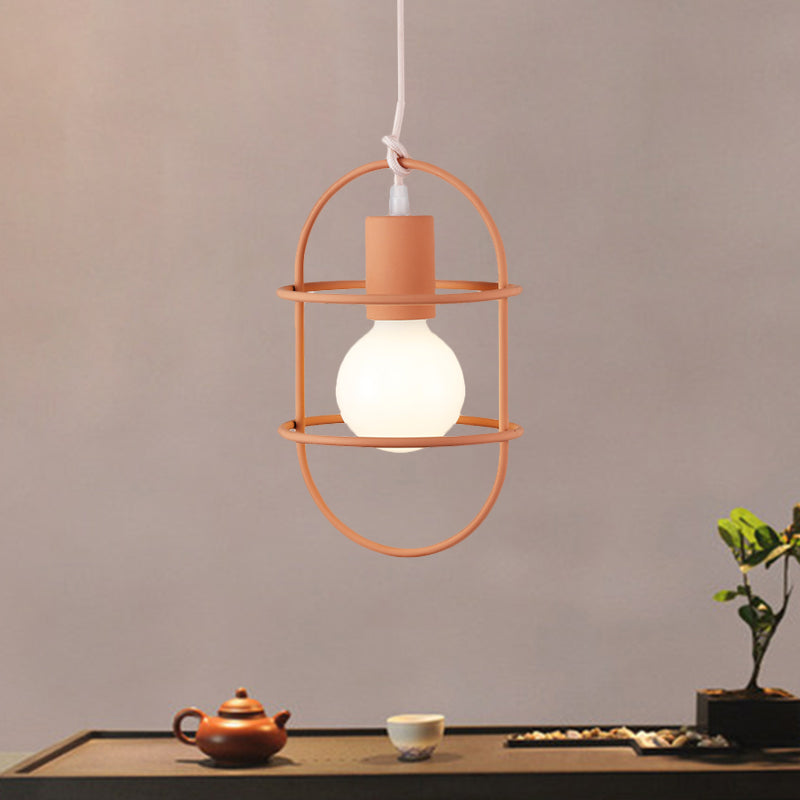 1 Bulb Dining Room Ceiling Pendant Light Minimalism White/Pink/Yellow Drop Lamp with Metal Capsule Frame Shade Clearhalo 'Ceiling Lights' 'Pendant Lights' 'Pendants' Lighting' 1724647