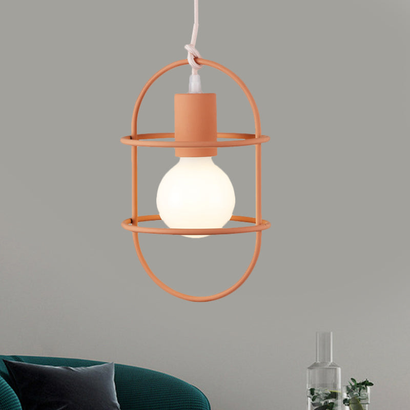 1 Bulb Dining Room Ceiling Pendant Light Minimalism White/Pink/Yellow Drop Lamp with Metal Capsule Frame Shade Clearhalo 'Ceiling Lights' 'Pendant Lights' 'Pendants' Lighting' 1724648