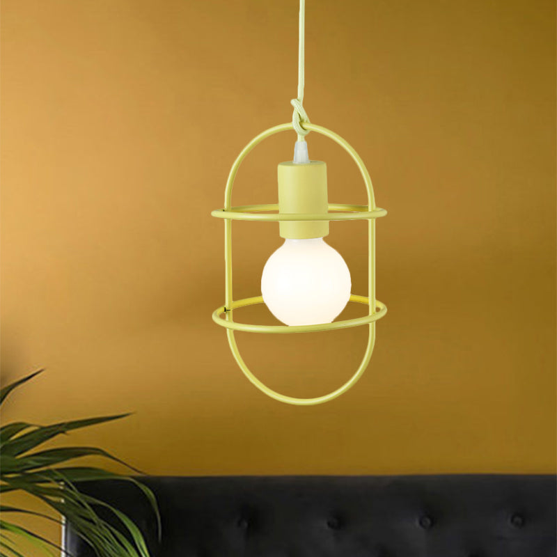 1 Bulb Dining Room Ceiling Pendant Light Minimalism White/Pink/Yellow Drop Lamp with Metal Capsule Frame Shade Yellow Clearhalo 'Ceiling Lights' 'Pendant Lights' 'Pendants' Lighting' 1724651_6e84b71d-881f-4873-97e8-f56959d1a182