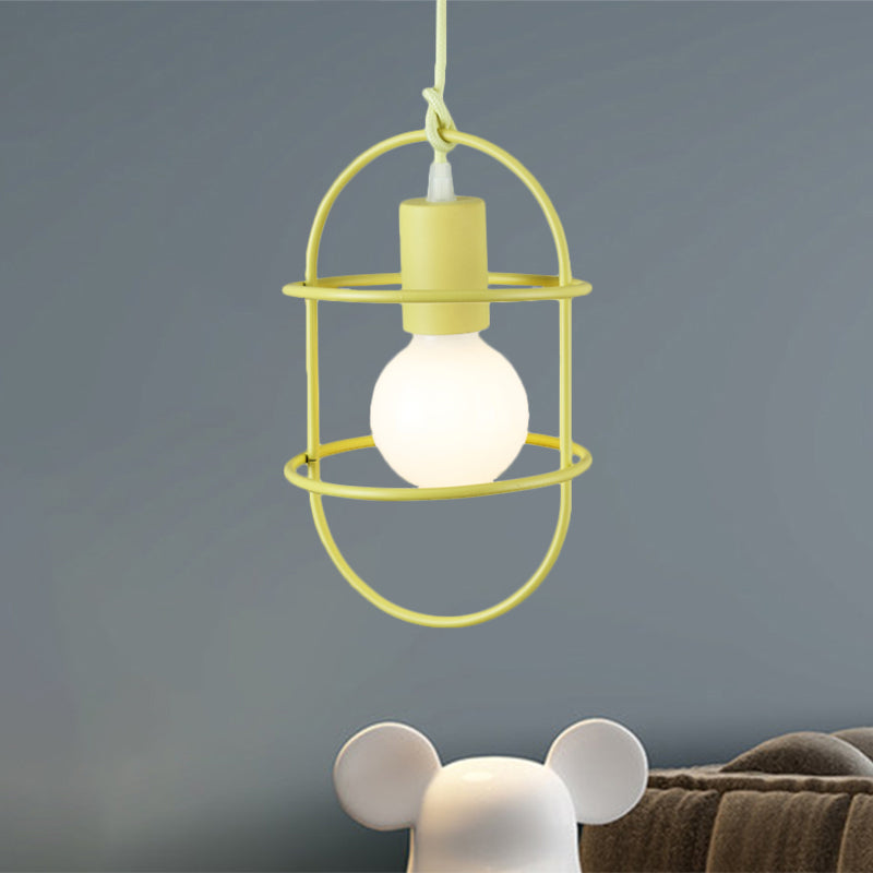 1 Bulb Dining Room Ceiling Pendant Light Minimalism White/Pink/Yellow Drop Lamp with Metal Capsule Frame Shade Clearhalo 'Ceiling Lights' 'Pendant Lights' 'Pendants' Lighting' 1724652
