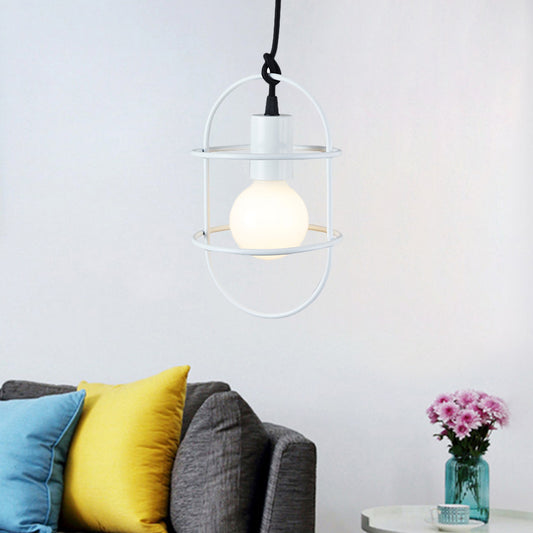 1 Bulb Dining Room Ceiling Pendant Light Minimalism White/Pink/Yellow Drop Lamp with Metal Capsule Frame Shade Clearhalo 'Ceiling Lights' 'Pendant Lights' 'Pendants' Lighting' 1724656