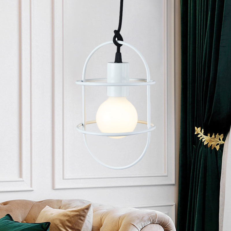 1 Bulb Dining Room Ceiling Pendant Light Minimalism White/Pink/Yellow Drop Lamp with Metal Capsule Frame Shade Clearhalo 'Ceiling Lights' 'Pendant Lights' 'Pendants' Lighting' 1724657