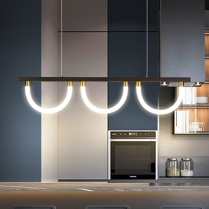 Semicircle Kitchen Down Lighting Acrylic 3 Lights Contemporary Island Lamp in Black/Gold Black Clearhalo 'Ceiling Lights' 'Island Lights' Lighting' 1724788