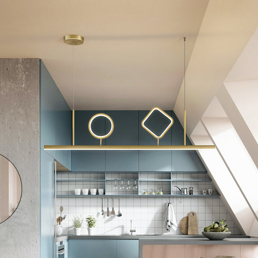 Minimalism Geometric Island Pendant Metallic LED Restaurant Ceiling Hang Fixture in Gold, Warm/White Light Clearhalo 'Ceiling Lights' 'Island Lights' Lighting' 1724793