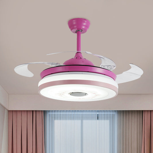 Blue/Pink LED Round Hanging Fan Lamp Modernist Acrylic 3-Blade Semi Flush Mount Lighting, 42" Width Pink Clearhalo 'Ceiling Fans with Lights' 'Ceiling Fans' 'Kids Ceiling Fans' 'Kids' Lighting' 1724837