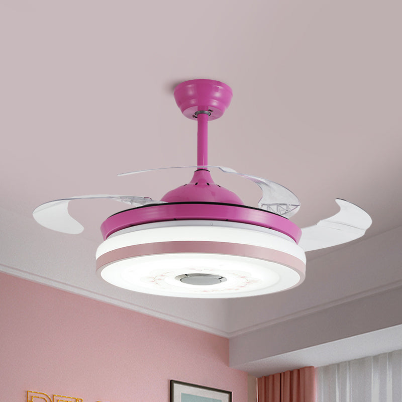 Blue/Pink LED Round Hanging Fan Lamp Modernist Acrylic 3-Blade Semi Flush Mount Lighting, 42" Width Clearhalo 'Ceiling Fans with Lights' 'Ceiling Fans' 'Kids Ceiling Fans' 'Kids' Lighting' 1724838