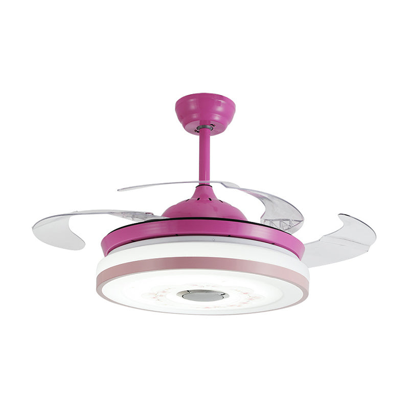 Blue/Pink LED Round Hanging Fan Lamp Modernist Acrylic 3-Blade Semi Flush Mount Lighting, 42" Width Clearhalo 'Ceiling Fans with Lights' 'Ceiling Fans' 'Kids Ceiling Fans' 'Kids' Lighting' 1724839