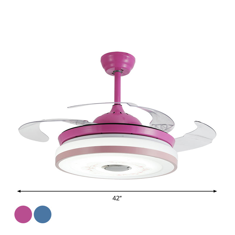 Blue/Pink LED Round Hanging Fan Lamp Modernist Acrylic 3-Blade Semi Flush Mount Lighting, 42" Width Clearhalo 'Ceiling Fans with Lights' 'Ceiling Fans' 'Kids Ceiling Fans' 'Kids' Lighting' 1724840