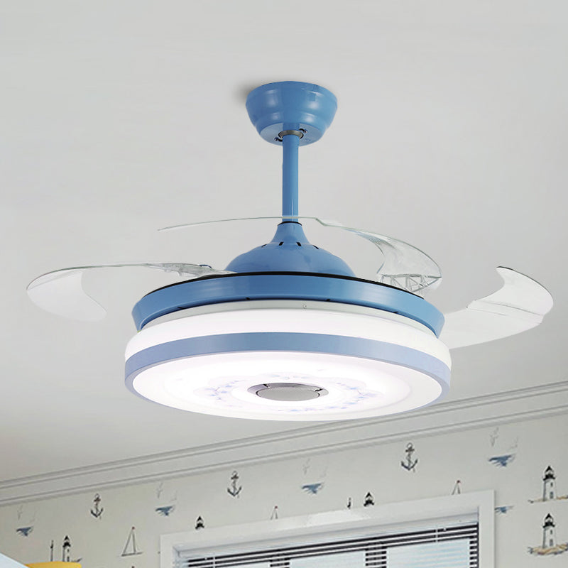 Blue/Pink LED Round Hanging Fan Lamp Modernist Acrylic 3-Blade Semi Flush Mount Lighting, 42" Width Blue Clearhalo 'Ceiling Fans with Lights' 'Ceiling Fans' 'Kids Ceiling Fans' 'Kids' Lighting' 1724841