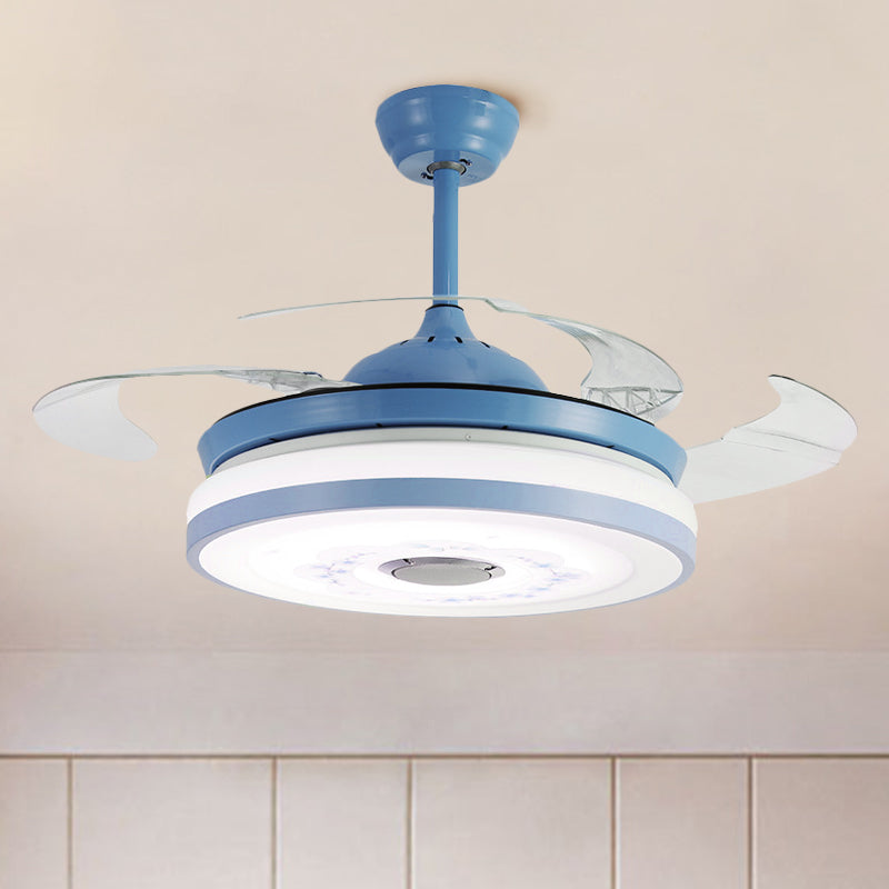 Blue/Pink LED Round Hanging Fan Lamp Modernist Acrylic 3-Blade Semi Flush Mount Lighting, 42" Width Clearhalo 'Ceiling Fans with Lights' 'Ceiling Fans' 'Kids Ceiling Fans' 'Kids' Lighting' 1724842