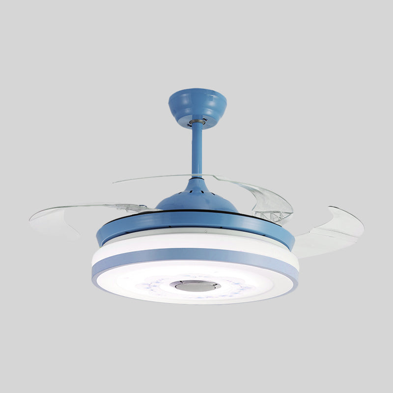 Blue/Pink LED Round Hanging Fan Lamp Modernist Acrylic 3-Blade Semi Flush Mount Lighting, 42" Width Clearhalo 'Ceiling Fans with Lights' 'Ceiling Fans' 'Kids Ceiling Fans' 'Kids' Lighting' 1724844