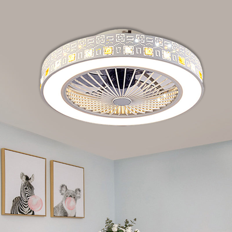 19.5"/21.5" W LED Parlor Semi Flush Modernism Chrome Hanging Fan Light with Circular Acrylic Shade Chrome Clearhalo 'Ceiling Fans with Lights' 'Ceiling Fans' 'Modern Ceiling Fans' 'Modern' Lighting' 1724845