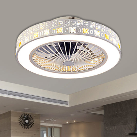 19.5"/21.5" W LED Parlor Semi Flush Modernism Chrome Hanging Fan Light with Circular Acrylic Shade Clearhalo 'Ceiling Fans with Lights' 'Ceiling Fans' 'Modern Ceiling Fans' 'Modern' Lighting' 1724846