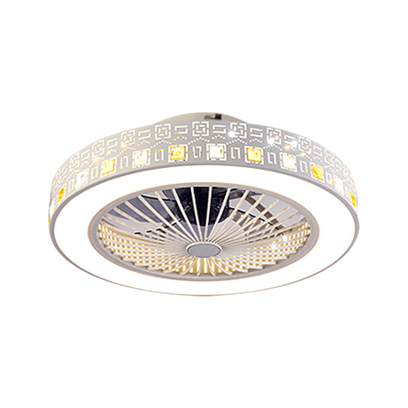 19.5"/21.5" W LED Parlor Semi Flush Modernism Chrome Hanging Fan Light with Circular Acrylic Shade Clearhalo 'Ceiling Fans with Lights' 'Ceiling Fans' 'Modern Ceiling Fans' 'Modern' Lighting' 1724847