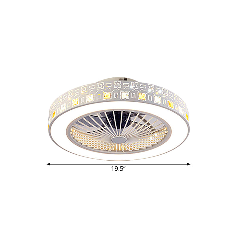19.5"/21.5" W LED Parlor Semi Flush Modernism Chrome Hanging Fan Light with Circular Acrylic Shade Clearhalo 'Ceiling Fans with Lights' 'Ceiling Fans' 'Modern Ceiling Fans' 'Modern' Lighting' 1724848