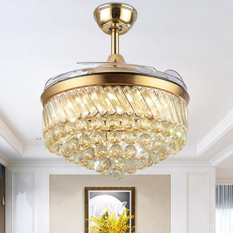 Crystal Orbs Cone Hanging Fan Light Contemporary 19" Wide LED Gold Semi Mount Lighting with 4 Blades Gold Clearhalo 'Ceiling Fans with Lights' 'Ceiling Fans' 'Modern Ceiling Fans' 'Modern' Lighting' 1724862