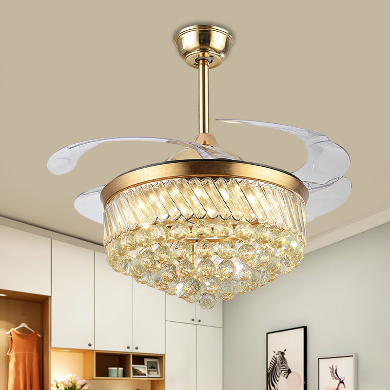 Crystal Orbs Cone Hanging Fan Light Contemporary 19" Wide LED Gold Semi Mount Lighting with 4 Blades Clearhalo 'Ceiling Fans with Lights' 'Ceiling Fans' 'Modern Ceiling Fans' 'Modern' Lighting' 1724863