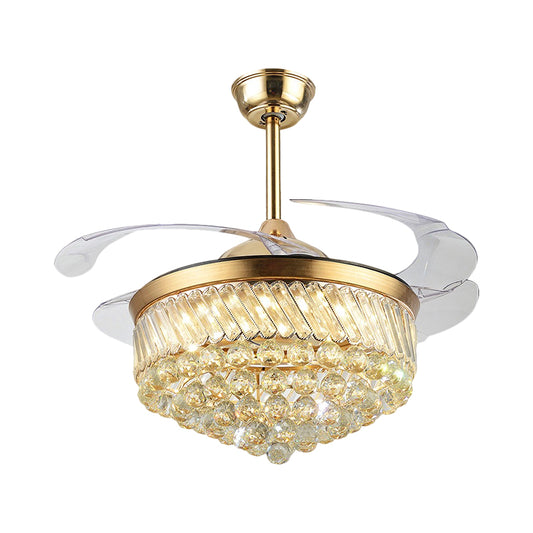 Crystal Orbs Cone Hanging Fan Light Contemporary 19" Wide LED Gold Semi Mount Lighting with 4 Blades Clearhalo 'Ceiling Fans with Lights' 'Ceiling Fans' 'Modern Ceiling Fans' 'Modern' Lighting' 1724864