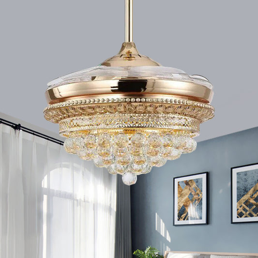 19" W Gold LED Conic Semi Flush Lamp Minimalism Crystal Ball Hanging Fan Light Fixture Clearhalo 'Ceiling Fans with Lights' 'Ceiling Fans' 'Modern Ceiling Fans' 'Modern' Lighting' 1724867