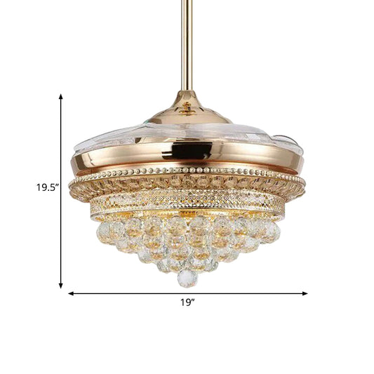 19" W Gold LED Conic Semi Flush Lamp Minimalism Crystal Ball Hanging Fan Light Fixture Clearhalo 'Ceiling Fans with Lights' 'Ceiling Fans' 'Modern Ceiling Fans' 'Modern' Lighting' 1724869