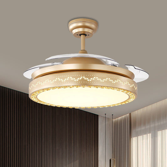 Circular Restaurant Ceiling Fan Lamp Acrylic 19" Wide LED Simple Semi Flush Lighting in Black/Gold Gold Clearhalo 'Ceiling Fans with Lights' 'Ceiling Fans' 'Modern Ceiling Fans' 'Modern' Lighting' 1724878