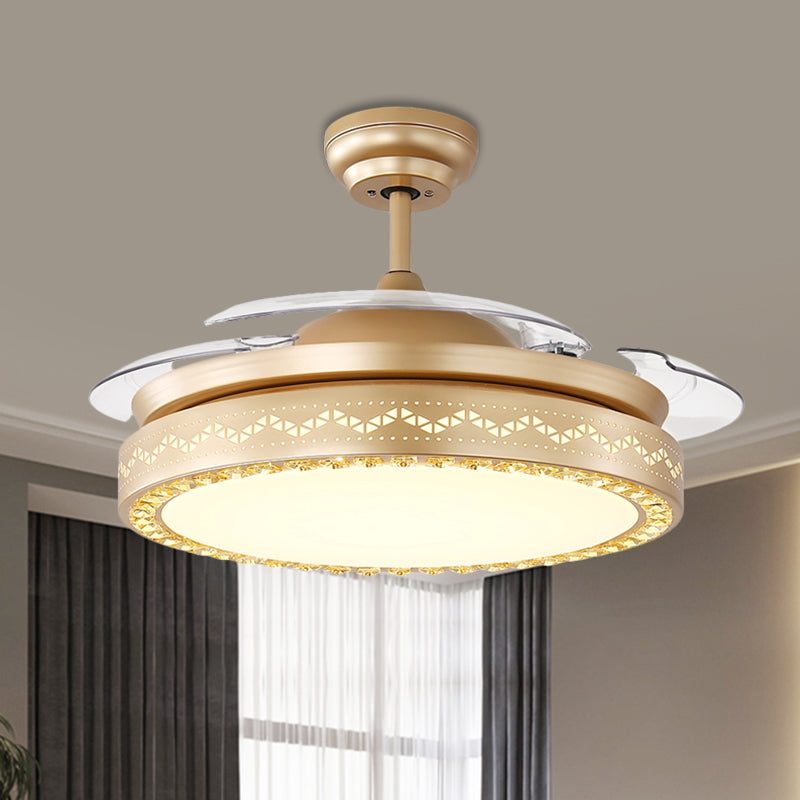 Circular Restaurant Ceiling Fan Lamp Acrylic 19" Wide LED Simple Semi Flush Lighting in Black/Gold Clearhalo 'Ceiling Fans with Lights' 'Ceiling Fans' 'Modern Ceiling Fans' 'Modern' Lighting' 1724879