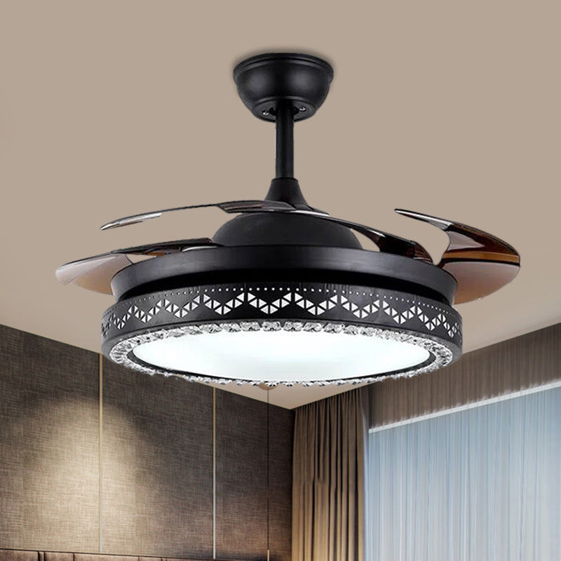 Circular Restaurant Ceiling Fan Lamp Acrylic 19" Wide LED Simple Semi Flush Lighting in Black/Gold Clearhalo 'Ceiling Fans with Lights' 'Ceiling Fans' 'Modern Ceiling Fans' 'Modern' Lighting' 1724883