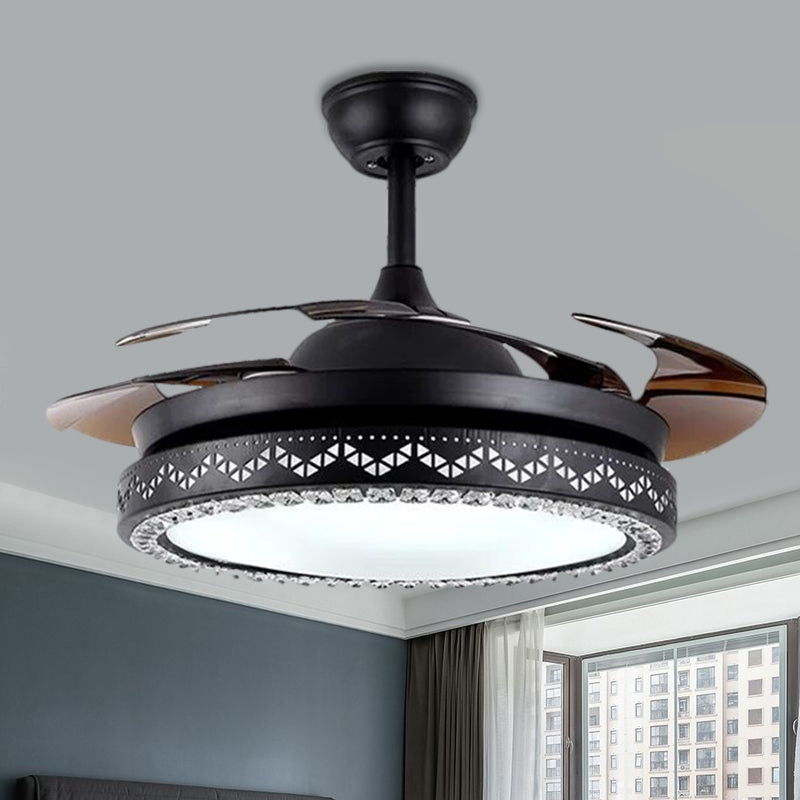 Circular Restaurant Ceiling Fan Lamp Acrylic 19" Wide LED Simple Semi Flush Lighting in Black/Gold Clearhalo 'Ceiling Fans with Lights' 'Ceiling Fans' 'Modern Ceiling Fans' 'Modern' Lighting' 1724884