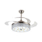 Frosted Glass Drum Semi Mount Lighting Modernist 19" W LED Pendant Fan Light with Crystal Deco in Chrome, 4-Blade Clearhalo 'Ceiling Fans with Lights' 'Ceiling Fans' 'Modern Ceiling Fans' 'Modern' Lighting' 1724905