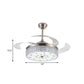 Frosted Glass Drum Semi Mount Lighting Modernist 19" W LED Pendant Fan Light with Crystal Deco in Chrome, 4-Blade Clearhalo 'Ceiling Fans with Lights' 'Ceiling Fans' 'Modern Ceiling Fans' 'Modern' Lighting' 1724906
