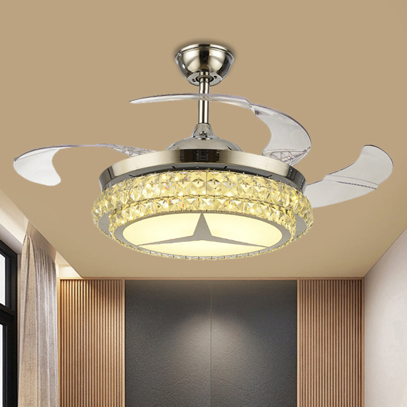 Crystal Block Round Ceiling Fan Lamp Simple 19" W LED Gold Semi Mount Lighting with Star/Floral Design, 4 Blades Clearhalo 'Ceiling Fans with Lights' 'Ceiling Fans' 'Modern Ceiling Fans' 'Modern' Lighting' 1724908