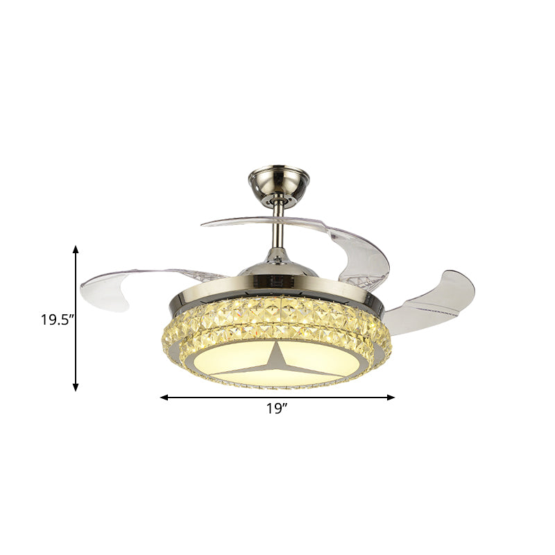 Crystal Block Round Ceiling Fan Lamp Simple 19" W LED Gold Semi Mount Lighting with Star/Floral Design, 4 Blades Clearhalo 'Ceiling Fans with Lights' 'Ceiling Fans' 'Modern Ceiling Fans' 'Modern' Lighting' 1724910