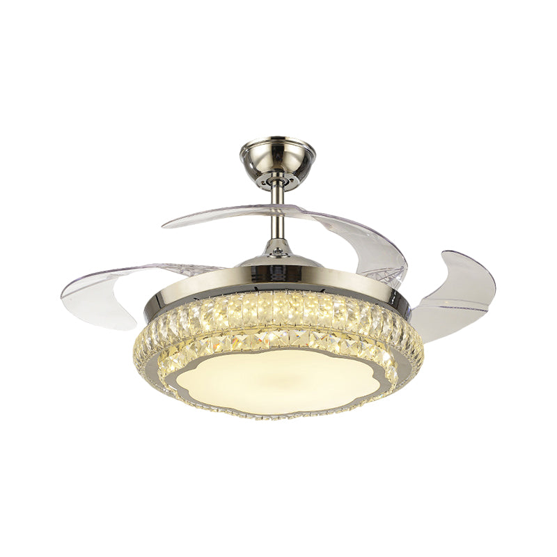 Crystal Block Round Ceiling Fan Lamp Simple 19" W LED Gold Semi Mount Lighting with Star/Floral Design, 4 Blades Clearhalo 'Ceiling Fans with Lights' 'Ceiling Fans' 'Modern Ceiling Fans' 'Modern' Lighting' 1724914