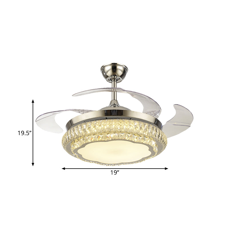 Crystal Block Round Ceiling Fan Lamp Simple 19" W LED Gold Semi Mount Lighting with Star/Floral Design, 4 Blades Clearhalo 'Ceiling Fans with Lights' 'Ceiling Fans' 'Modern Ceiling Fans' 'Modern' Lighting' 1724915
