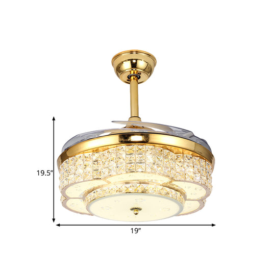 Flower Drawing Room Pendant Fan Lighting Faceted Crystal LED Modernism Semi Flush Light in Gold with 4-Blade, 19" W Clearhalo 'Ceiling Fans with Lights' 'Ceiling Fans' 'Modern Ceiling Fans' 'Modern' Lighting' 1724931