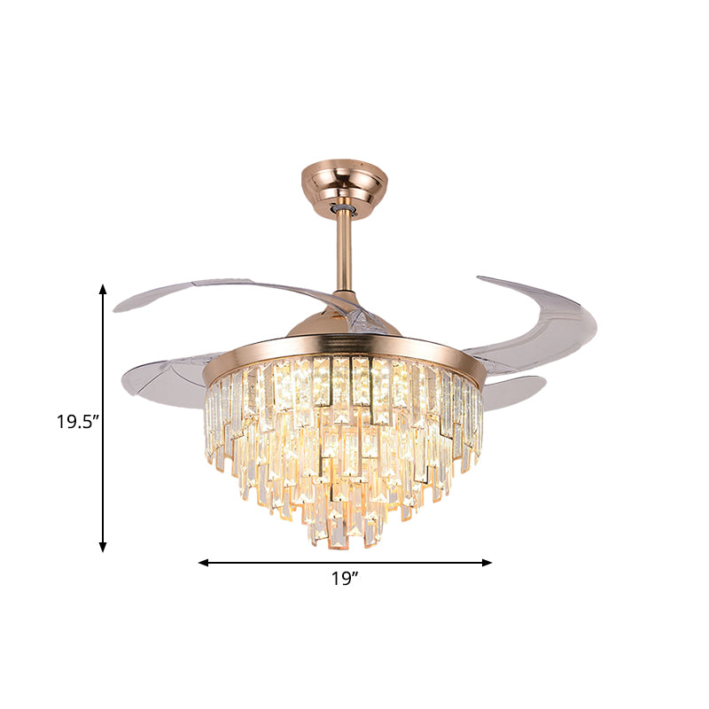 Tapered LED Semi Flush Mount Simplicity Crystal Rectangle Rose Gold 4-Blade Hanging Fan Lamp, 19" Wide Clearhalo 'Ceiling Fans with Lights' 'Ceiling Fans' 'Modern Ceiling Fans' 'Modern' Lighting' 1724980