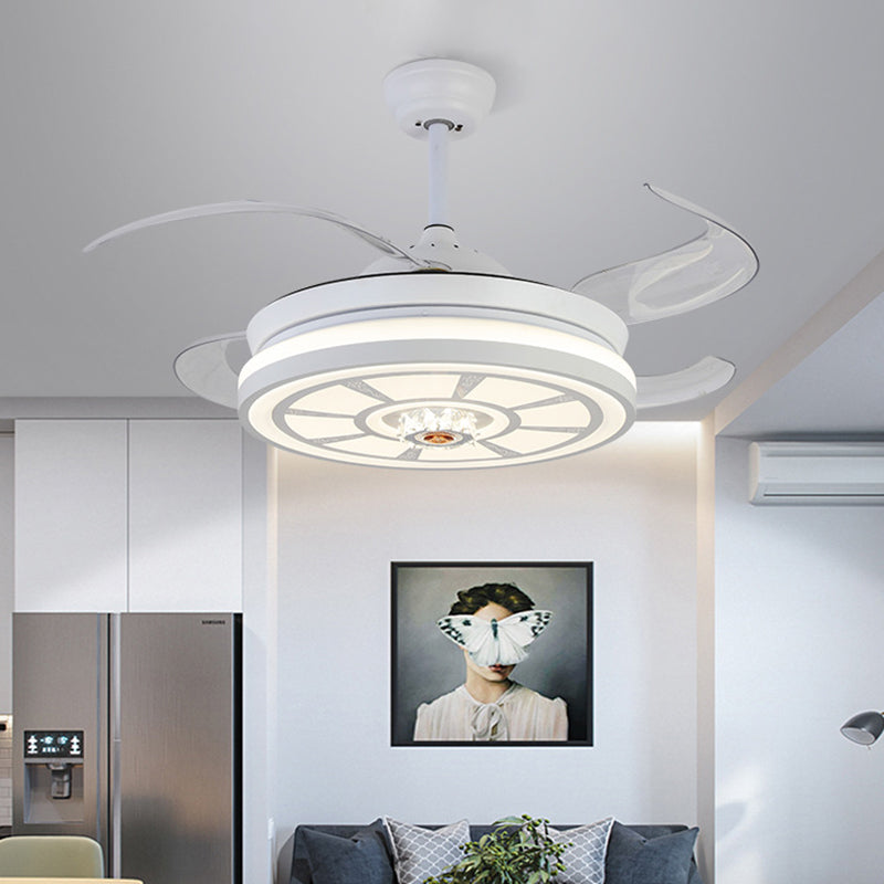 19" W Acrylic Circle Hanging Fan Light Minimalism LED White Semi Flush Mount Lamp with 4 Blades Clearhalo 'Ceiling Fans with Lights' 'Ceiling Fans' 'Modern Ceiling Fans' 'Modern' Lighting' 1725003