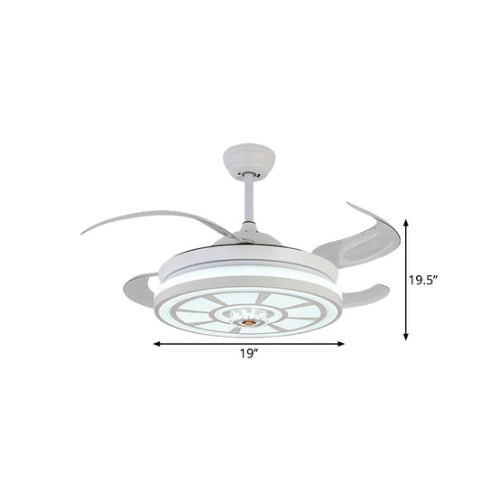 19" W Acrylic Circle Hanging Fan Light Minimalism LED White Semi Flush Mount Lamp with 4 Blades Clearhalo 'Ceiling Fans with Lights' 'Ceiling Fans' 'Modern Ceiling Fans' 'Modern' Lighting' 1725005