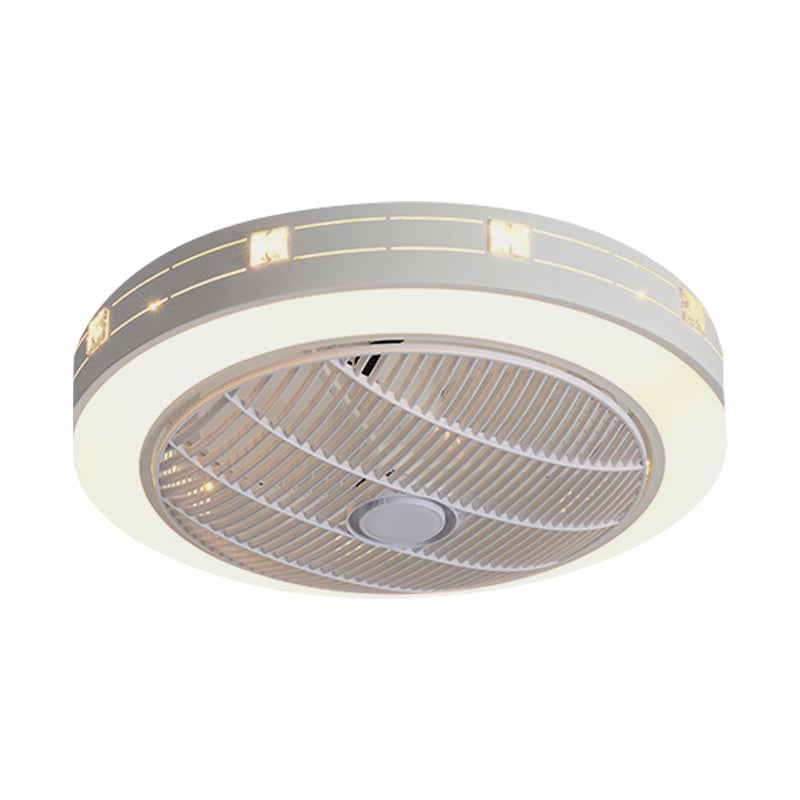 23" W Round Acrylic Hanging Fan Light Modernism LED White Semi Flush with Crystal Deco, 3 Blades Clearhalo 'Ceiling Fans with Lights' 'Ceiling Fans' 'Modern Ceiling Fans' 'Modern' Lighting' 1725037