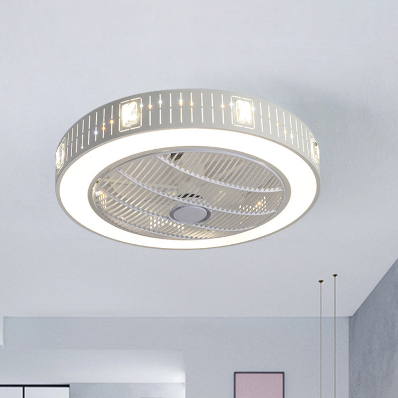 23" W Round Acrylic Hanging Fan Light Modernism LED White Semi Flush with Crystal Deco, 3 Blades White A Clearhalo 'Ceiling Fans with Lights' 'Ceiling Fans' 'Modern Ceiling Fans' 'Modern' Lighting' 1725039