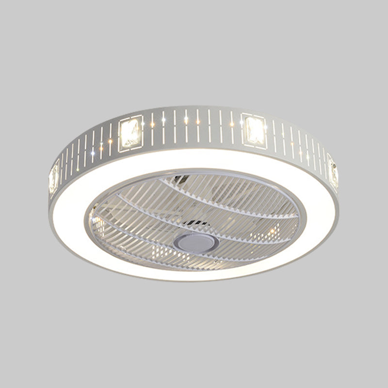 23" W Round Acrylic Hanging Fan Light Modernism LED White Semi Flush with Crystal Deco, 3 Blades Clearhalo 'Ceiling Fans with Lights' 'Ceiling Fans' 'Modern Ceiling Fans' 'Modern' Lighting' 1725042