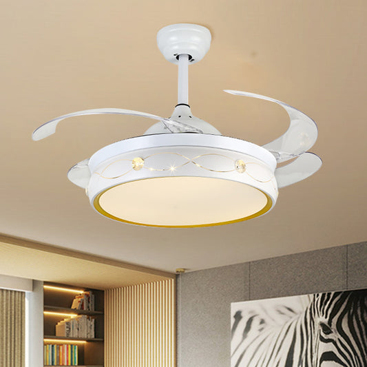 White LED Circular Ceiling Fan Lamp Simplicity Metal Semi Flush Mount with Crystal Deco with 4-Blade, 19" W White Clearhalo 'Ceiling Fans with Lights' 'Ceiling Fans' 'Modern Ceiling Fans' 'Modern' Lighting' 1725072