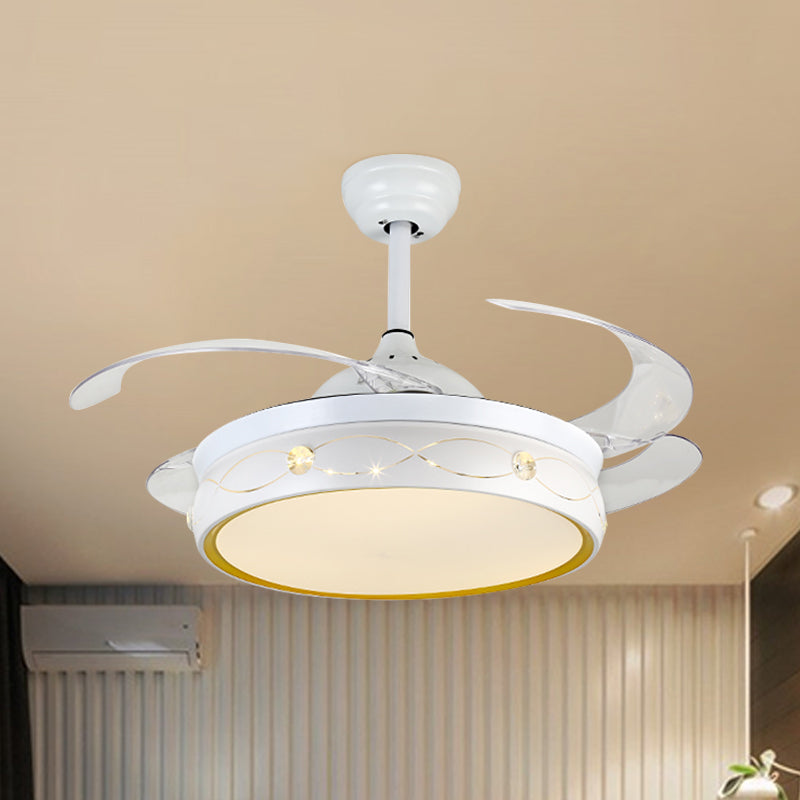 White LED Circular Ceiling Fan Lamp Simplicity Metal Semi Flush Mount with Crystal Deco with 4-Blade, 19" W Clearhalo 'Ceiling Fans with Lights' 'Ceiling Fans' 'Modern Ceiling Fans' 'Modern' Lighting' 1725073