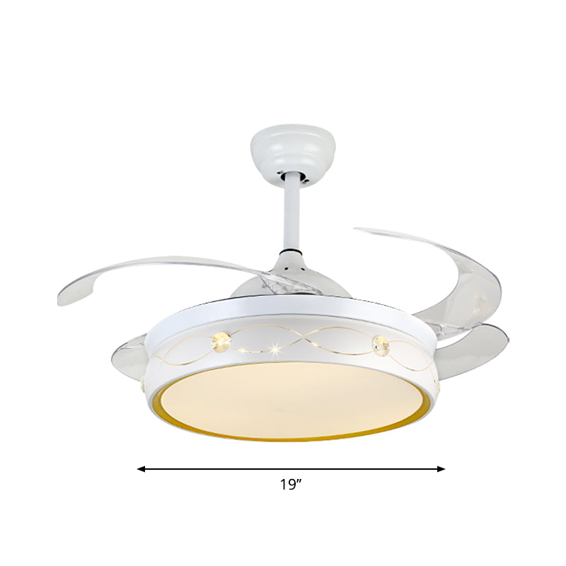 White LED Circular Ceiling Fan Lamp Simplicity Metal Semi Flush Mount with Crystal Deco with 4-Blade, 19" W Clearhalo 'Ceiling Fans with Lights' 'Ceiling Fans' 'Modern Ceiling Fans' 'Modern' Lighting' 1725075