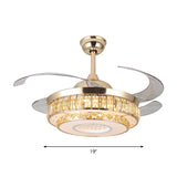 2-Tier Round Crystal Pendant Fan Lamp Modern 19" Wide LED Gold Semi Mount Lighting, 4 Blades Clearhalo 'Ceiling Fans with Lights' 'Ceiling Fans' 'Modern Ceiling Fans' 'Modern' Lighting' 1725083