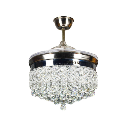 Crystal Orbs Tapered Semi Flush Light Modernism LED Silver Ceiling Fan Lamp with 4-Blade, 16" Wide Clearhalo 'Ceiling Fans with Lights' 'Ceiling Fans' 'Modern Ceiling Fans' 'Modern' Lighting' 1725085