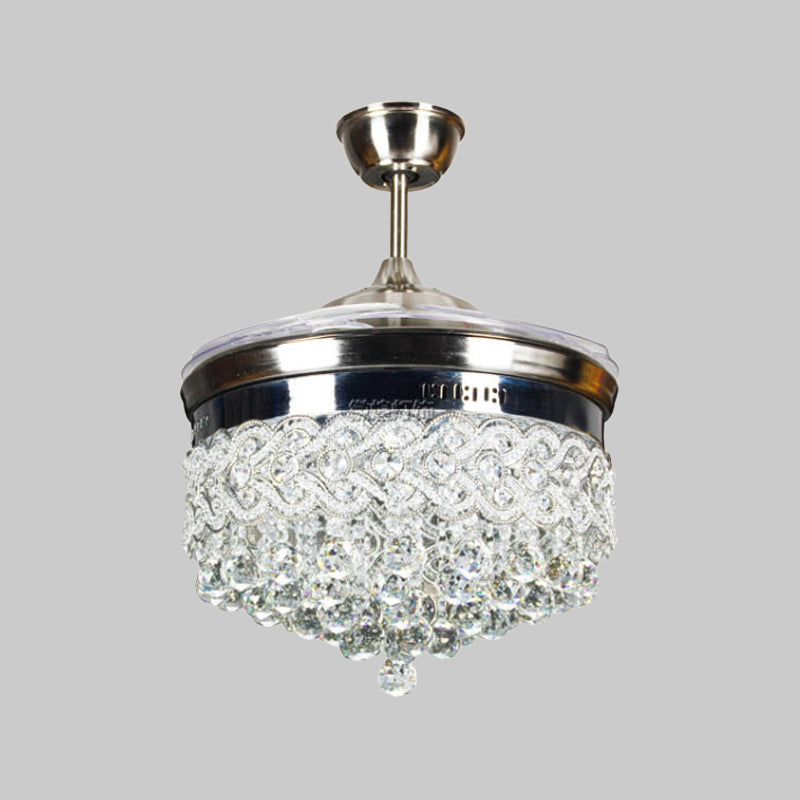 Crystal Orbs Tapered Semi Flush Light Modernism LED Silver Ceiling Fan Lamp with 4-Blade, 16" Wide Clearhalo 'Ceiling Fans with Lights' 'Ceiling Fans' 'Modern Ceiling Fans' 'Modern' Lighting' 1725086
