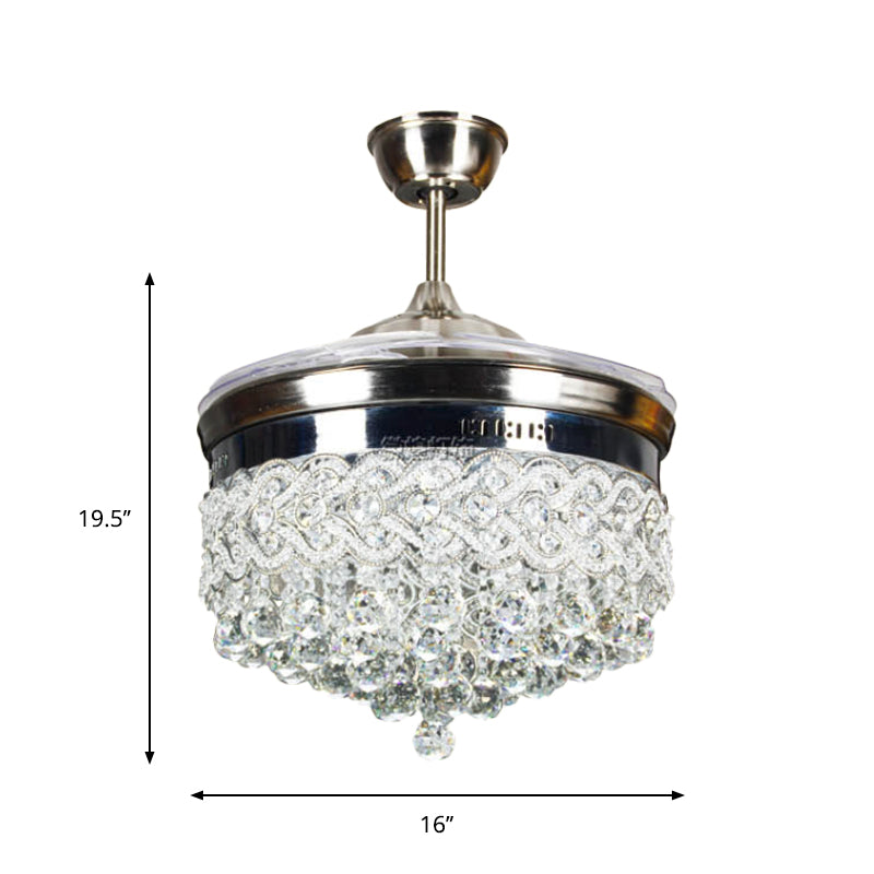Crystal Orbs Tapered Semi Flush Light Modernism LED Silver Ceiling Fan Lamp with 4-Blade, 16" Wide Clearhalo 'Ceiling Fans with Lights' 'Ceiling Fans' 'Modern Ceiling Fans' 'Modern' Lighting' 1725087